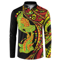 Hawaiian Manta Ray and Hammerhead Shark Tribal Tattoo Button Sweatshirt with Polynesian Tribal Pattern Kanaka Maoli Flag Color LT03 Multicolor - Polynesian Pride