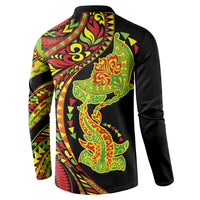 Hawaiian Manta Ray and Hammerhead Shark Tribal Tattoo Button Sweatshirt with Polynesian Tribal Pattern Kanaka Maoli Flag Color LT03 - Polynesian Pride