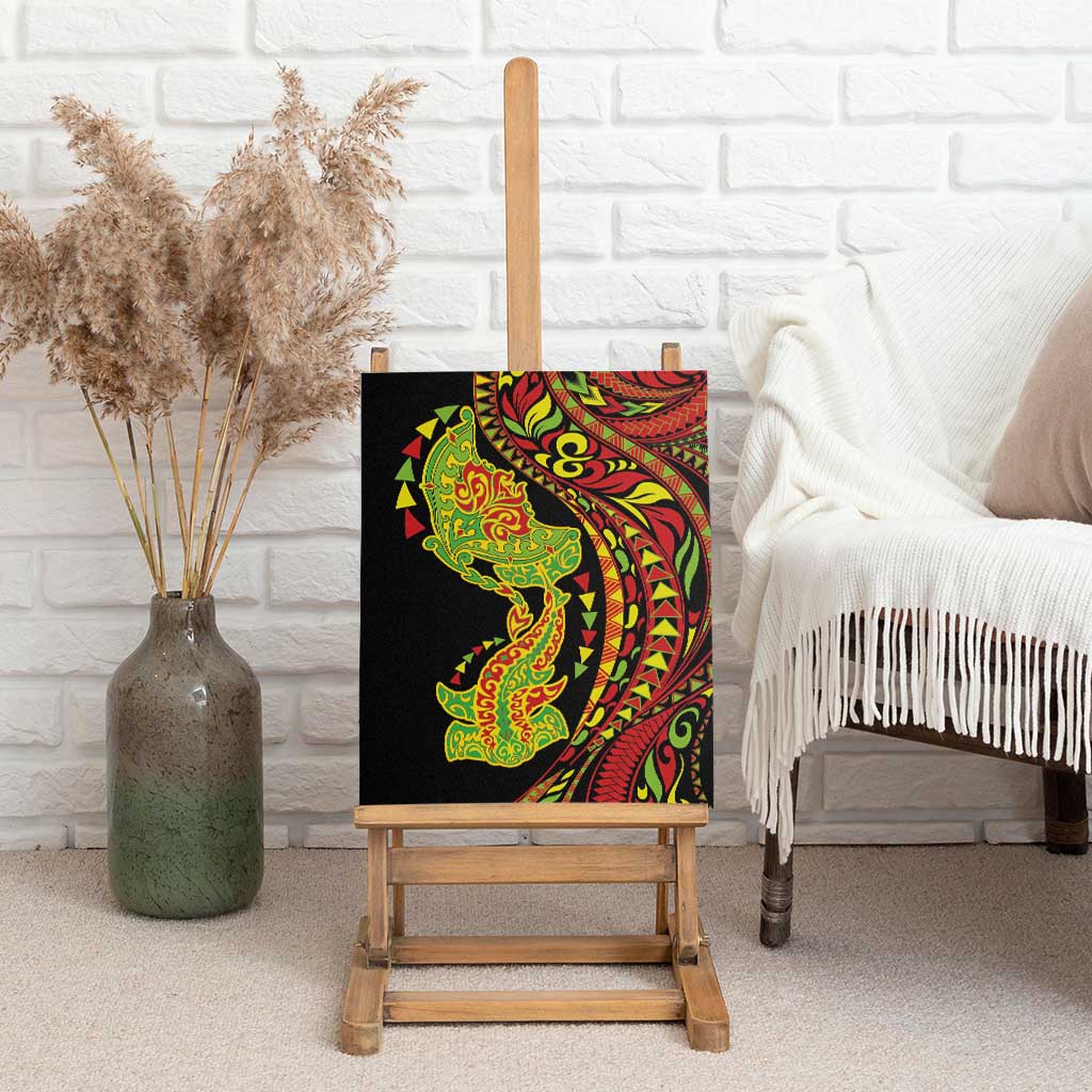 Hawaiian Manta Ray and Hammerhead Shark Tribal Tattoo Canvas Wall Art with Polynesian Tribal Pattern Kanaka Maoli Flag Color LT03 - Polynesian Pride