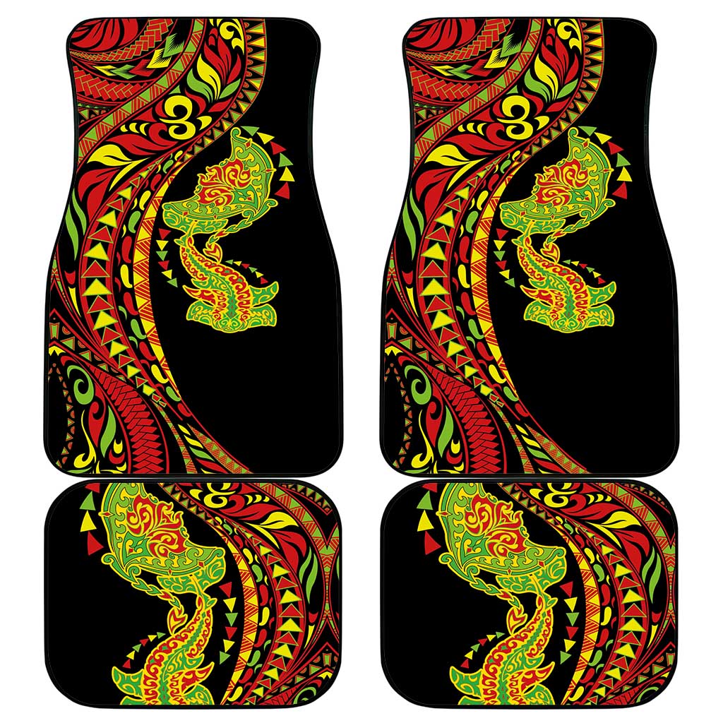 Hawaiian Manta Ray and Hammerhead Shark Tribal Tattoo Car Mats with Polynesian Tribal Pattern Kanaka Maoli Flag Color LT03 - Polynesian Pride