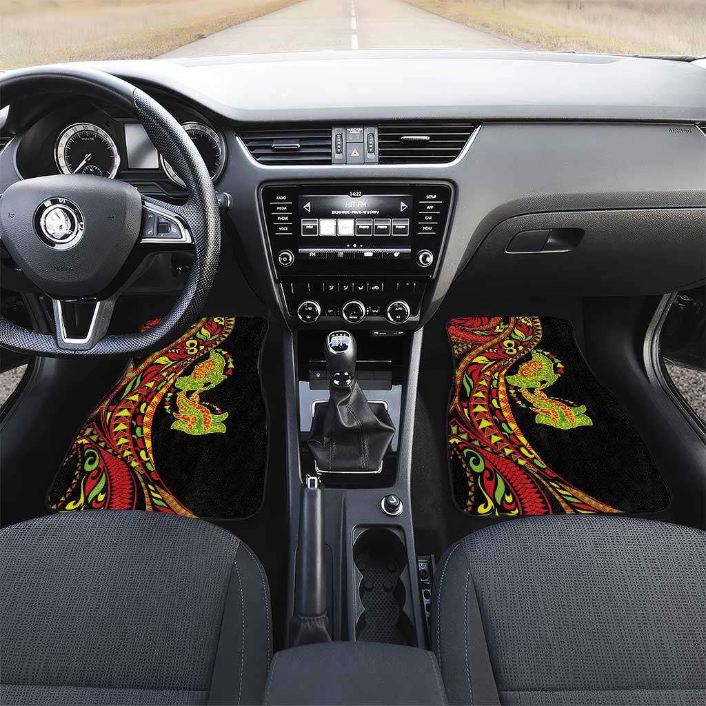 Hawaiian Manta Ray and Hammerhead Shark Tribal Tattoo Car Mats with Polynesian Tribal Pattern Kanaka Maoli Flag Color LT03 Set 2pcs - Front Multicolor - Polynesian Pride