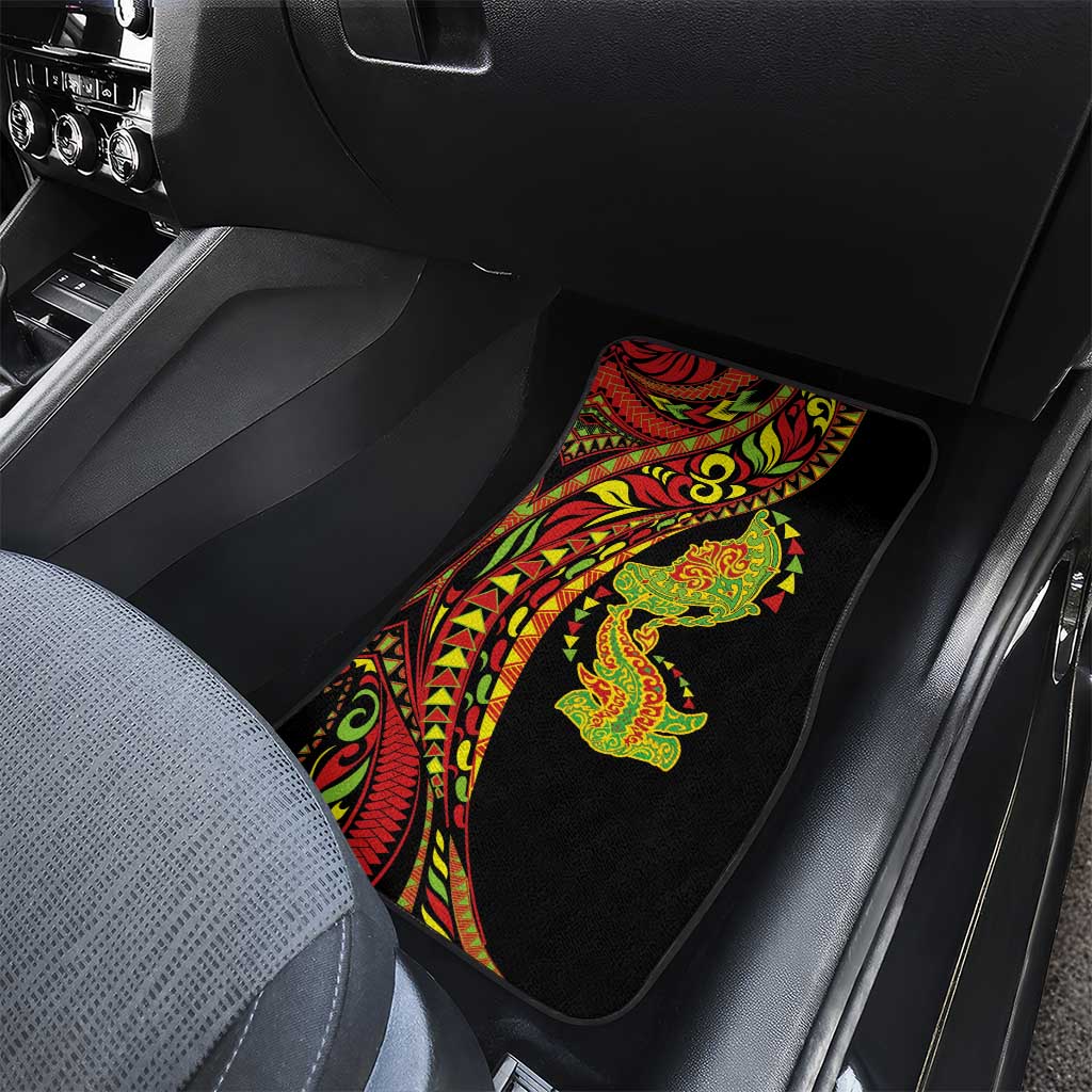 Hawaiian Manta Ray and Hammerhead Shark Tribal Tattoo Car Mats with Polynesian Tribal Pattern Kanaka Maoli Flag Color LT03 - Polynesian Pride