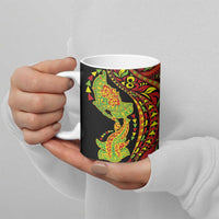 Hawaiian Manta Ray and Hammerhead Shark Tribal Tattoo Ceramic Mug with Polynesian Tribal Pattern Kanaka Maoli Flag Color LT03 - Polynesian Pride