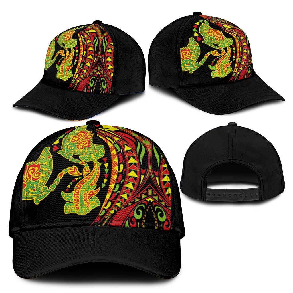 Hawaiian Manta Ray and Hammerhead Shark Tribal Tattoo Classic Cap with Polynesian Tribal Pattern Kanaka Maoli Flag Color LT03 - Polynesian Pride