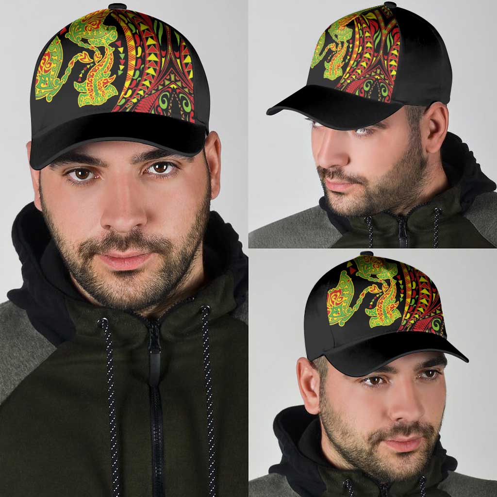 Hawaiian Manta Ray and Hammerhead Shark Tribal Tattoo Classic Cap with Polynesian Tribal Pattern Kanaka Maoli Flag Color LT03 - Polynesian Pride