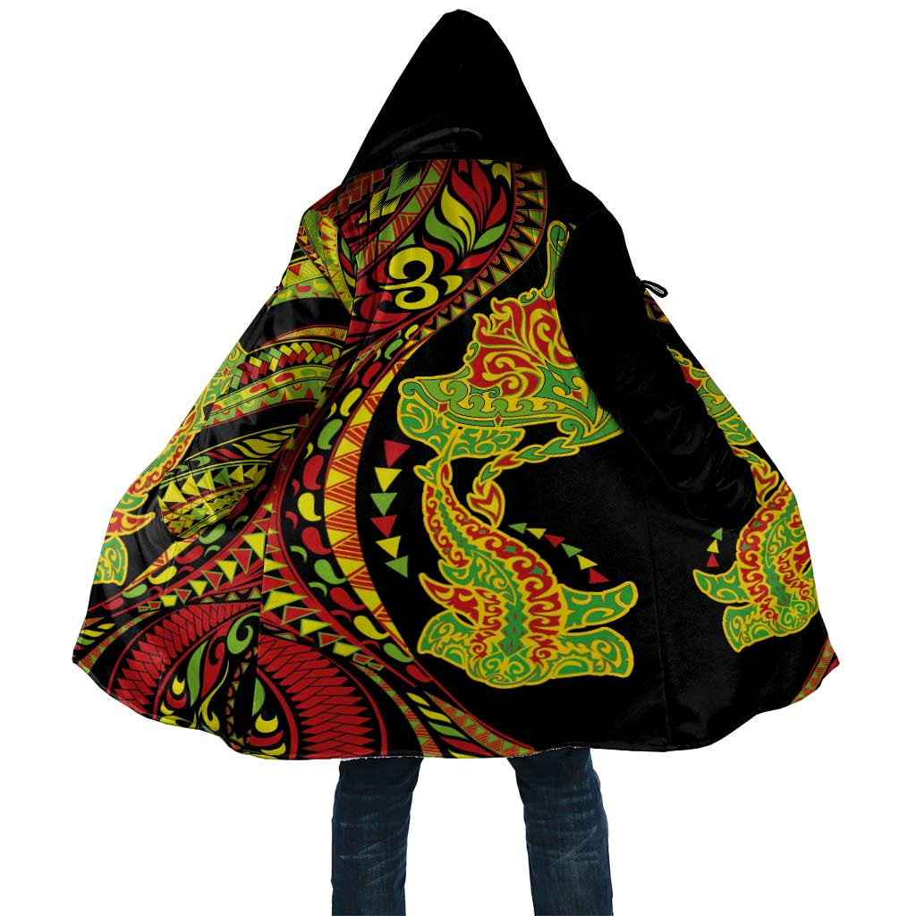 Hawaiian Manta Ray and Hammerhead Shark Tribal Tattoo Cloak with Polynesian Tribal Pattern Kanaka Maoli Flag Color