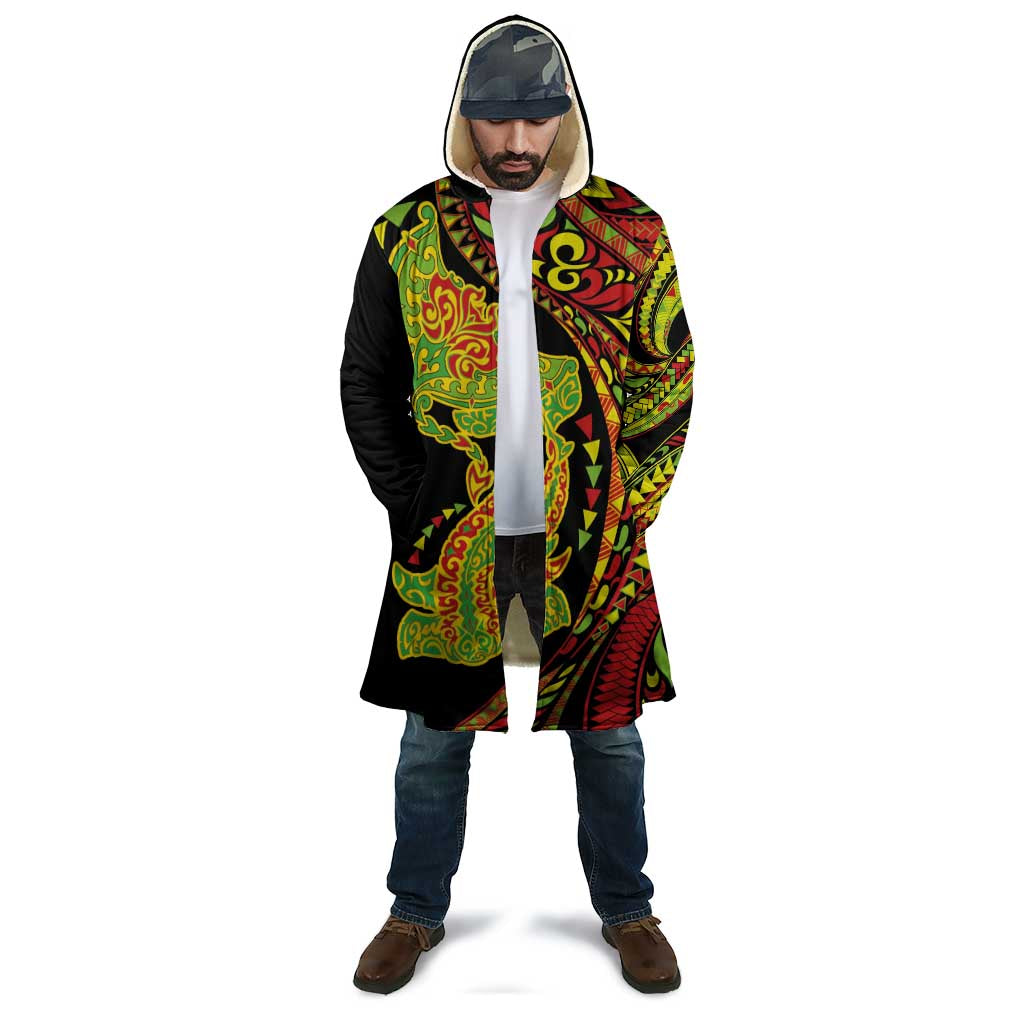 Hawaiian Manta Ray and Hammerhead Shark Tribal Tattoo Cloak with Polynesian Tribal Pattern Kanaka Maoli Flag Color