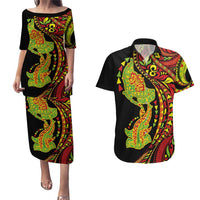 Hawaiian Manta Ray and Hammerhead Shark Tribal Tattoo Couples Matching Puletasi and Hawaiian Shirt with Polynesian Tribal Pattern Kanaka Maoli Flag Color LT03 Multicolor - Polynesian Pride