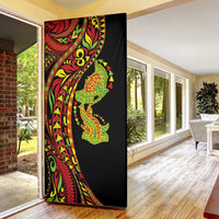 Hawaiian Manta Ray and Hammerhead Shark Tribal Tattoo Door Cover with Polynesian Tribal Pattern Kanaka Maoli Flag Color
