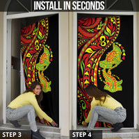 Hawaiian Manta Ray and Hammerhead Shark Tribal Tattoo Door Cover with Polynesian Tribal Pattern Kanaka Maoli Flag Color