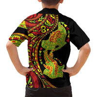 Hawaiian Manta Ray and Hammerhead Shark Tribal Tattoo Family Matching Long Sleeve Bodycon Dress and Hawaiian Shirt with Polynesian Tribal Pattern Kanaka Maoli Flag Color LT03 - Polynesian Pride