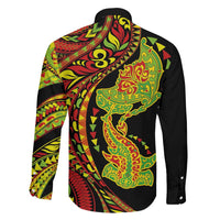 Hawaiian Manta Ray and Hammerhead Shark Tribal Tattoo Family Matching Off The Shoulder Long Sleeve Dress and Hawaiian Shirt with Polynesian Tribal Pattern Kanaka Maoli Flag Color LT03 - Polynesian Pride