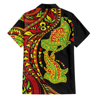 Hawaiian Manta Ray and Hammerhead Shark Tribal Tattoo Family Matching Summer Maxi Dress and Hawaiian Shirt with Polynesian Tribal Pattern Kanaka Maoli Flag Color LT03 - Polynesian Pride