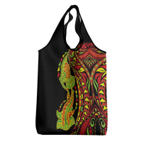 Hawaiian Manta Ray and Hammerhead Shark Tribal Tattoo Grocery Bag with Polynesian Tribal Pattern Kanaka Maoli Flag Color