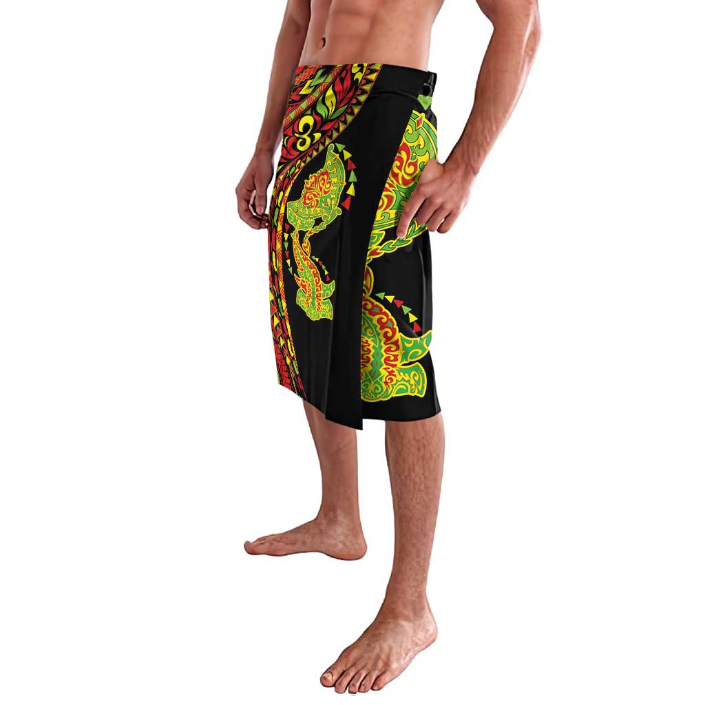 Hawaiian Manta Ray and Hammerhead Shark Tribal Tattoo Lavalava with Polynesian Tribal Pattern Kanaka Maoli Flag Color LT03 - Polynesian Pride