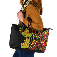 Hawaiian Manta Ray and Hammerhead Shark Tribal Tattoo Leather Tote Bag with Polynesian Tribal Pattern Kanaka Maoli Flag Color