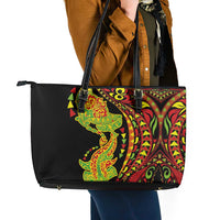 Hawaiian Manta Ray and Hammerhead Shark Tribal Tattoo Leather Tote Bag with Polynesian Tribal Pattern Kanaka Maoli Flag Color