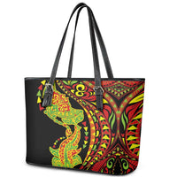 Hawaiian Manta Ray and Hammerhead Shark Tribal Tattoo Leather Tote Bag with Polynesian Tribal Pattern Kanaka Maoli Flag Color