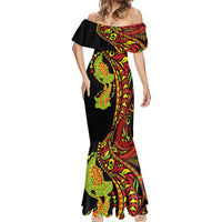 Hawaiian Manta Ray and Hammerhead Shark Tribal Tattoo Mermaid Dress with Polynesian Tribal Pattern Kanaka Maoli Flag Color LT03 - Polynesian Pride