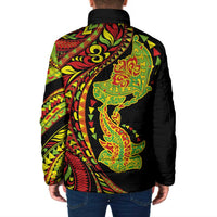 Hawaiian Manta Ray and Hammerhead Shark Tribal Tattoo Padded Jacket with Polynesian Tribal Pattern Kanaka Maoli Flag Color LT03 - Polynesian Pride