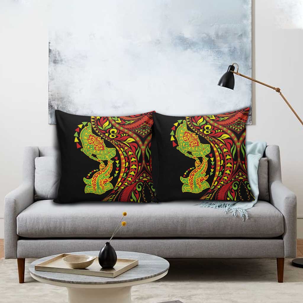 Hawaiian Manta Ray and Hammerhead Shark Tribal Tattoo Pillow Cover with Polynesian Tribal Pattern Kanaka Maoli Flag Color