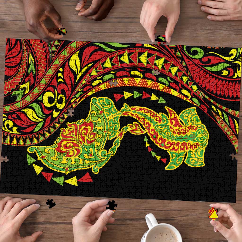 Hawaiian Manta Ray and Hammerhead Shark Tribal Tattoo Puzzle with Polynesian Tribal Pattern Kanaka Maoli Flag Color LT03 - Polynesian Pride