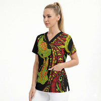 Hawaiian Manta Ray and Hammerhead Shark Tribal Tattoo Scrub Top with Polynesian Tribal Pattern Kanaka Maoli Flag Color LT03 - Polynesian Pride