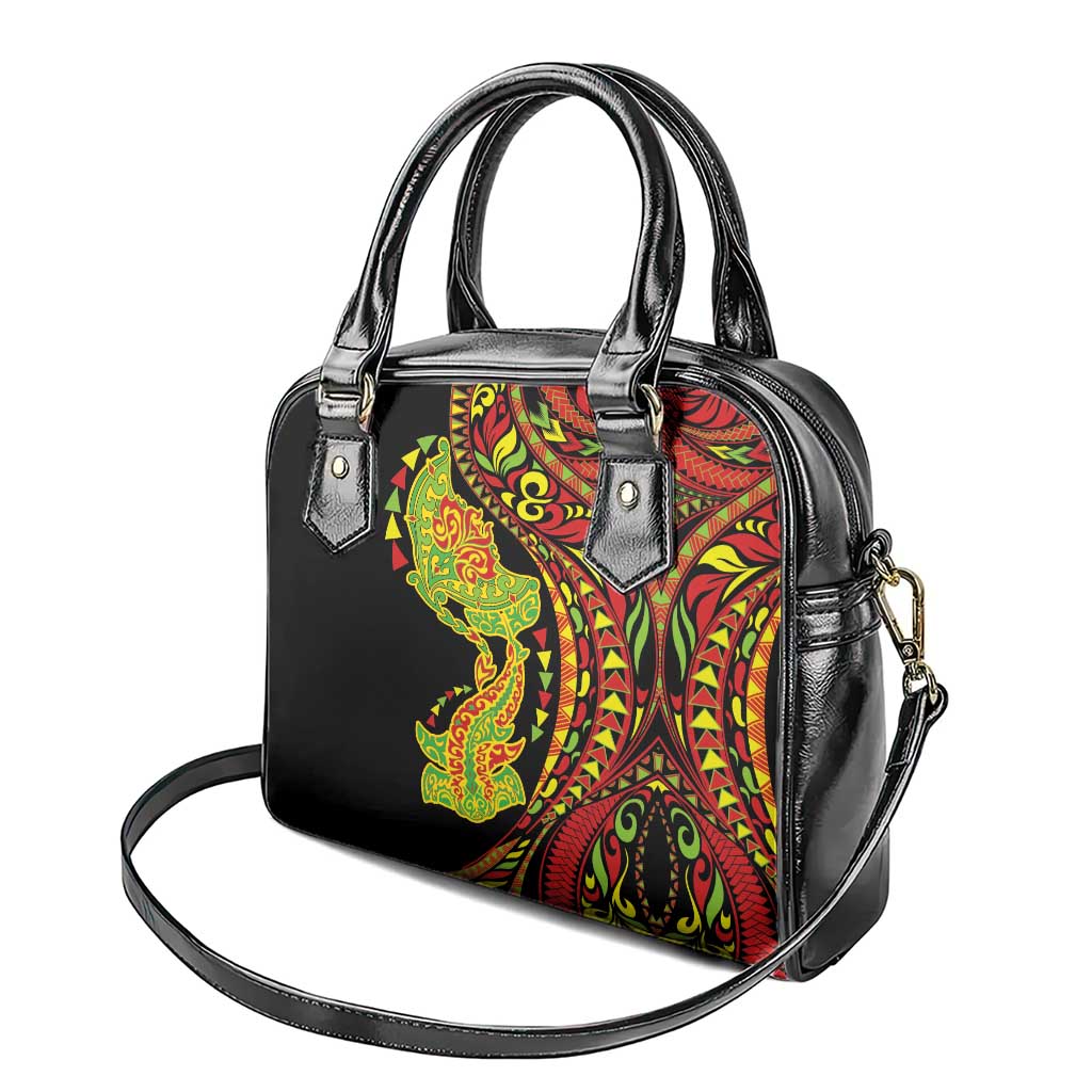 Hawaiian Manta Ray and Hammerhead Shark Tribal Tattoo Shoulder Handbag with Polynesian Tribal Pattern Kanaka Maoli Flag Color LT03 - Polynesian Pride
