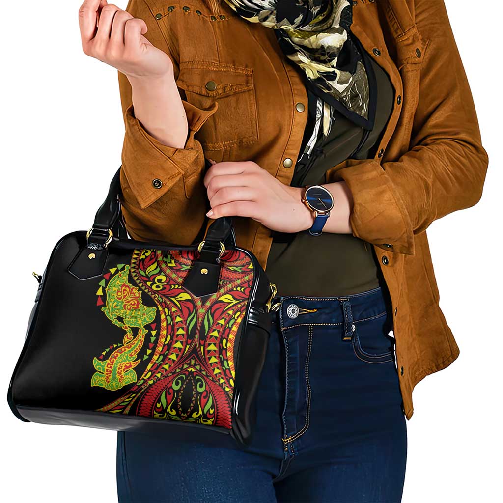 Hawaiian Manta Ray and Hammerhead Shark Tribal Tattoo Shoulder Handbag with Polynesian Tribal Pattern Kanaka Maoli Flag Color LT03 - Polynesian Pride