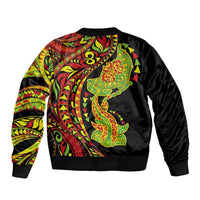 Hawaiian Manta Ray and Hammerhead Shark Tribal Tattoo Sleeve Zip Bomber Jacket with Polynesian Tribal Pattern Kanaka Maoli Flag Color LT03 - Polynesian Pride