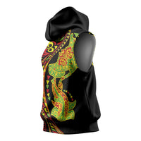 Hawaiian Manta Ray and Hammerhead Shark Tribal Tattoo Sleeveless Hoodie with Polynesian Tribal Pattern Kanaka Maoli Flag Color