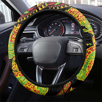 Hawaiian Manta Ray and Hammerhead Shark Tribal Tattoo Steering Wheel Cover with Polynesian Tribal Pattern Kanaka Maoli Flag Color