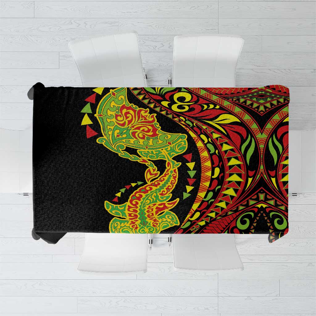 Hawaiian Manta Ray and Hammerhead Shark Tribal Tattoo Tablecloth with Polynesian Tribal Pattern Kanaka Maoli Flag Color LT03 Multicolor - Polynesian Pride