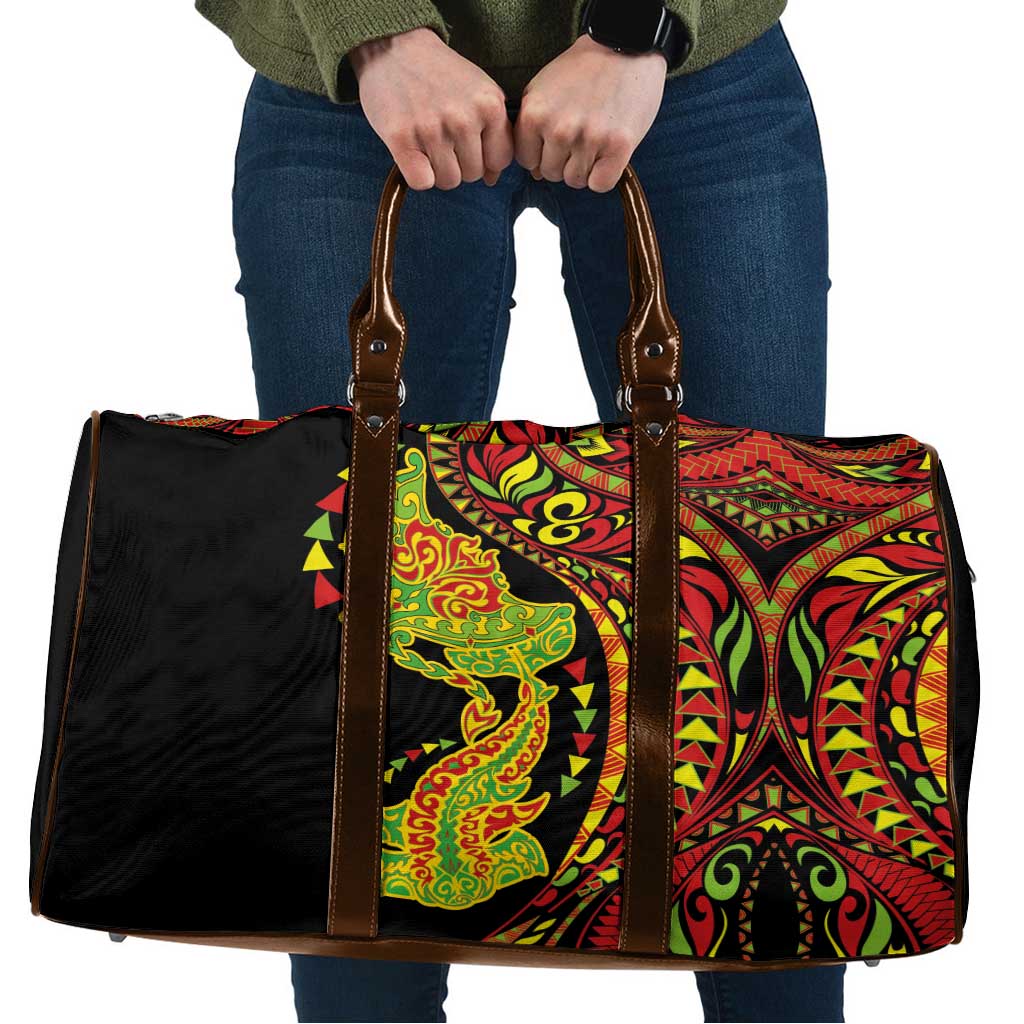 Hawaiian Manta Ray and Hammerhead Shark Tribal Tattoo Travel Bag with Polynesian Tribal Pattern Kanaka Maoli Flag Color