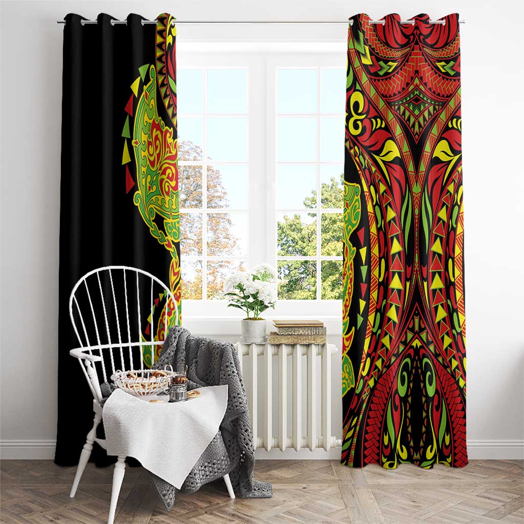 Hawaiian Manta Ray and Hammerhead Shark Tribal Tattoo Window Curtain with Polynesian Tribal Pattern Kanaka Maoli Flag Color LT03 - Polynesian Pride