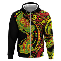 Hawaiian Manta Ray and Hammerhead Shark Tribal Tattoo Zip Hoodie with Polynesian Tribal Pattern Kanaka Maoli Flag Color