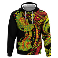 Hawaiian Manta Ray and Hammerhead Shark Tribal Tattoo Zip Hoodie with Polynesian Tribal Pattern Kanaka Maoli Flag Color