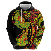 Hawaiian Manta Ray and Hammerhead Shark Tribal Tattoo Zip Hoodie with Polynesian Tribal Pattern Kanaka Maoli Flag Color
