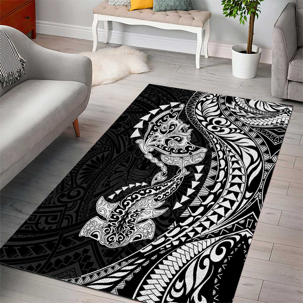 Hawaiian Manta Ray and Hammerhead Shark Tribal Tattoo Area Rug with Polynesian Tribal Pattern Black-White Color LT03 - Polynesian Pride