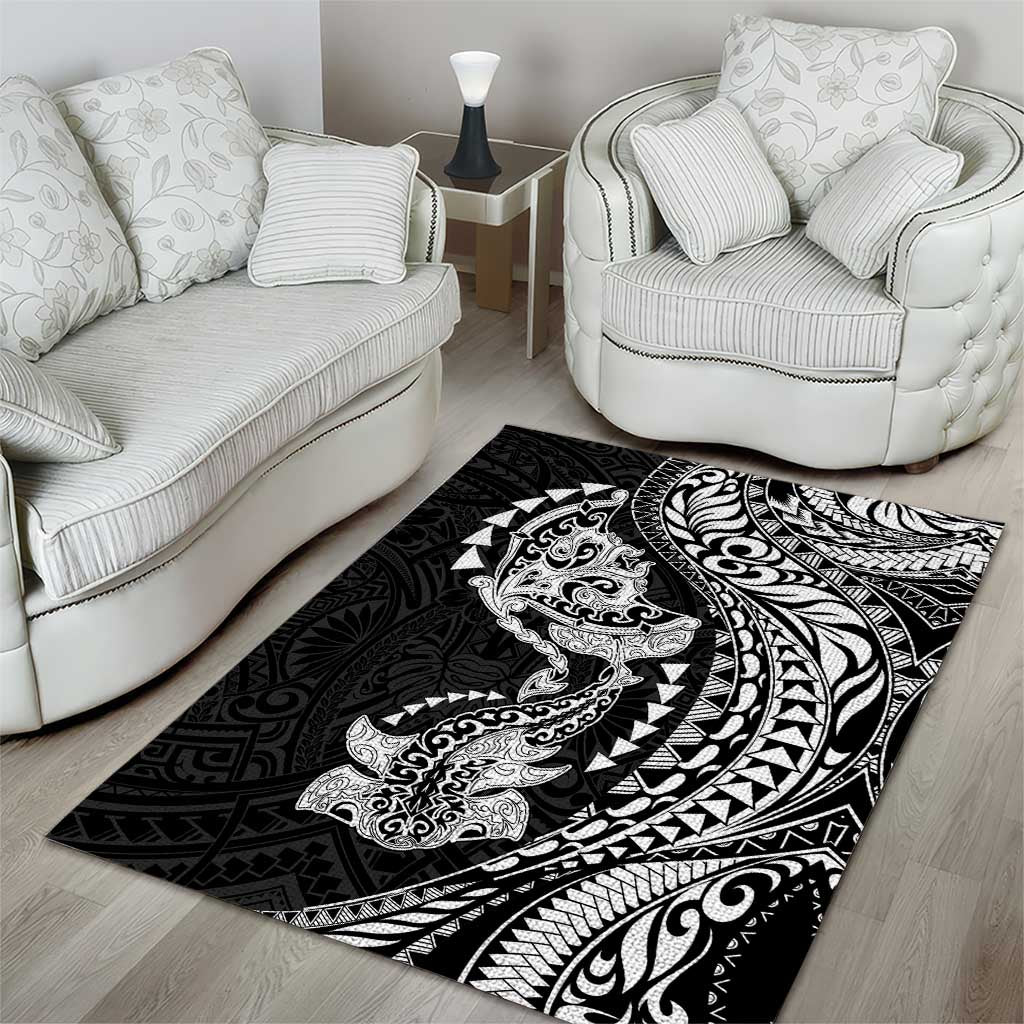 Hawaiian Manta Ray and Hammerhead Shark Tribal Tattoo Area Rug with Polynesian Tribal Pattern Black-White Color LT03 - Polynesian Pride