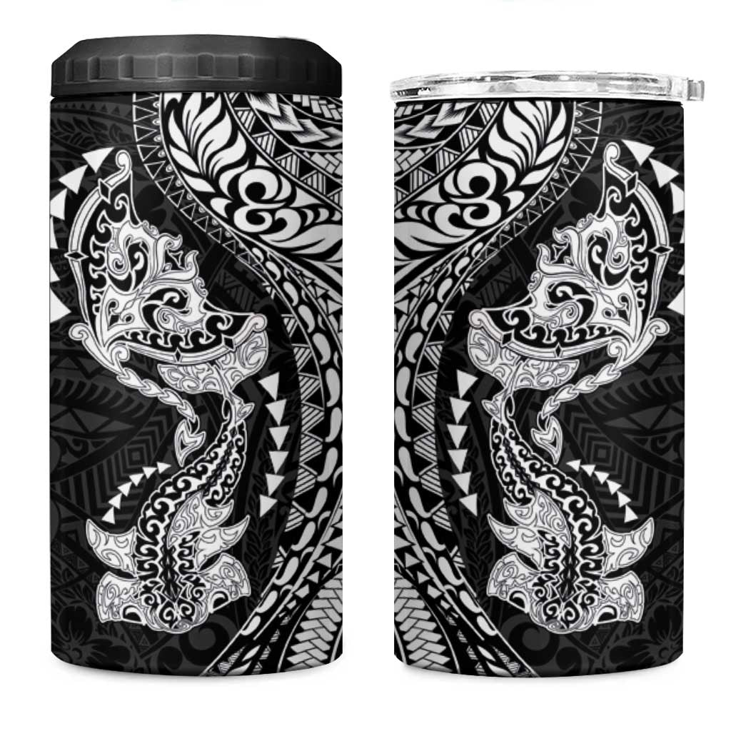 Hawaiian Manta Ray and Hammerhead Shark Tribal Tattoo 4 in 1 Can Cooler Tumbler with Polynesian Tribal Pattern Black-White Color LT03 One Size: 16 oz Multicolor - Polynesian Pride