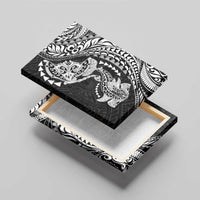 Hawaiian Manta Ray and Hammerhead Shark Tribal Tattoo Canvas Wall Art with Polynesian Tribal Pattern Black-White Color LT03 - Polynesian Pride
