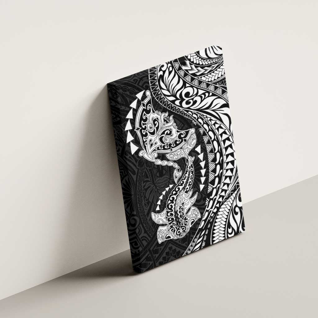 Hawaiian Manta Ray and Hammerhead Shark Tribal Tattoo Canvas Wall Art with Polynesian Tribal Pattern Black-White Color LT03 - Polynesian Pride