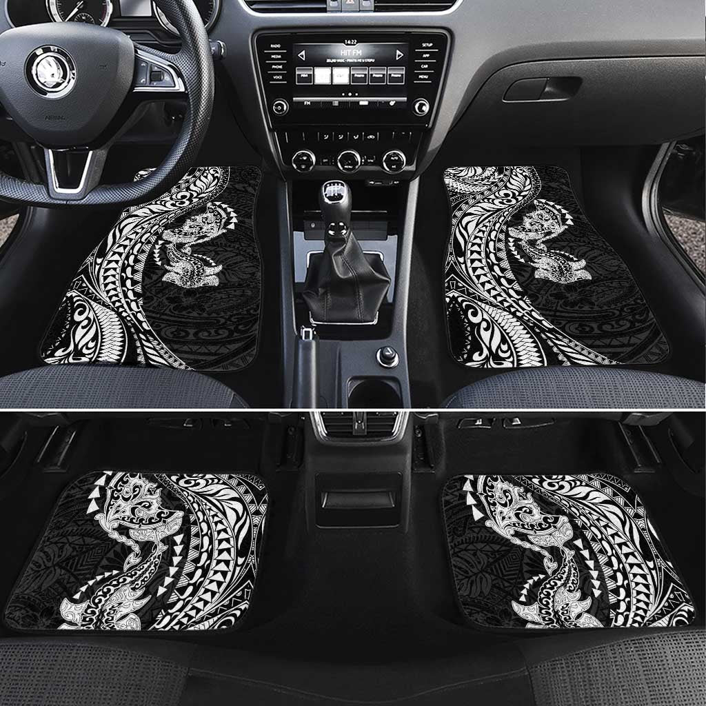 Hawaiian Manta Ray and Hammerhead Shark Tribal Tattoo Car Mats with Polynesian Tribal Pattern Black-White Color