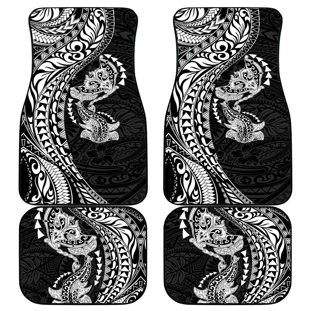 Hawaiian Manta Ray and Hammerhead Shark Tribal Tattoo Car Mats with Polynesian Tribal Pattern Black-White Color LT03 - Polynesian Pride