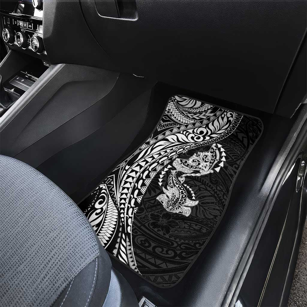 Hawaiian Manta Ray and Hammerhead Shark Tribal Tattoo Car Mats with Polynesian Tribal Pattern Black-White Color LT03 - Polynesian Pride