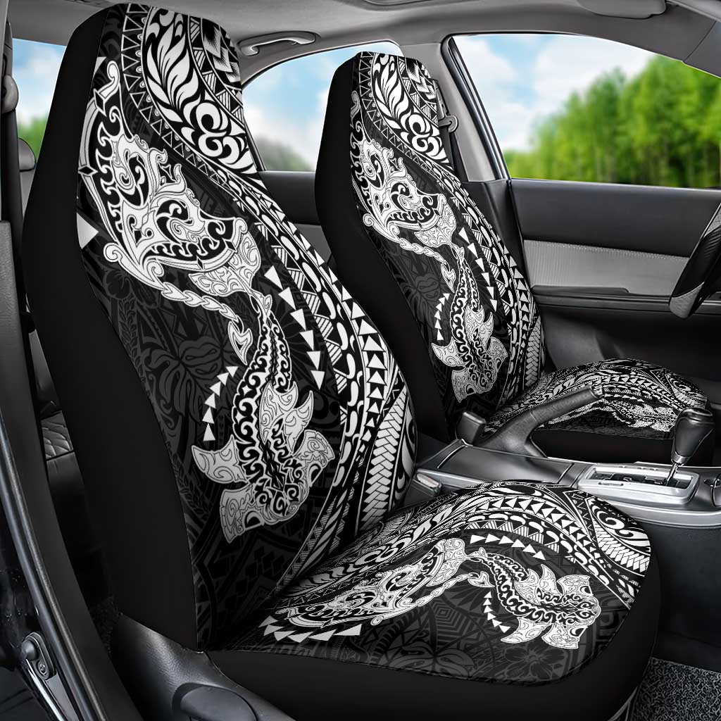 Hawaiian Manta Ray and Hammerhead Shark Tribal Tattoo Car Seat Cover with Polynesian Tribal Pattern Black-White Color LT03 - Polynesian Pride