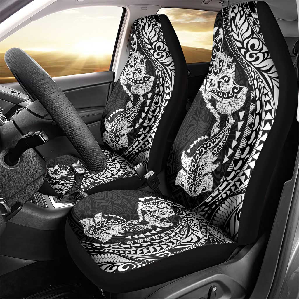 Hawaiian Manta Ray and Hammerhead Shark Tribal Tattoo Car Seat Cover with Polynesian Tribal Pattern Black-White Color LT03 - Polynesian Pride