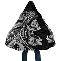 Hawaiian Manta Ray and Hammerhead Shark Tribal Tattoo Cloak with Polynesian Tribal Pattern Black-White Color