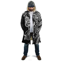 Hawaiian Manta Ray and Hammerhead Shark Tribal Tattoo Cloak with Polynesian Tribal Pattern Black-White Color